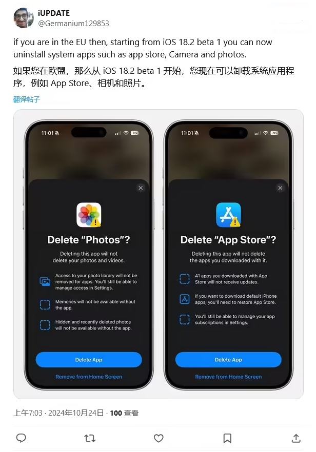 杜尔伯特苹果手机维修分享iOS 18.2 支持删除 App Store 应用商店 